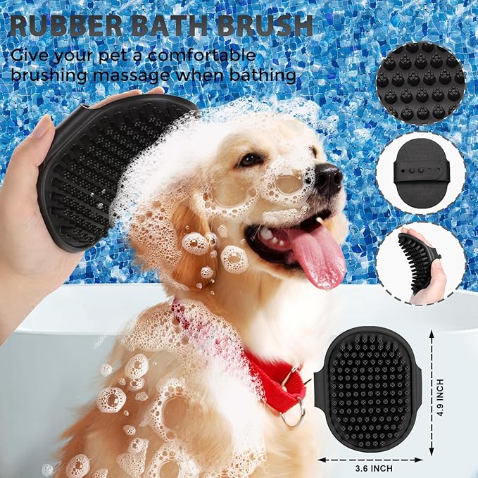 3PC Dog Brush Kit - Self-Cleaning Slicker Brush with Bath Brush & Undercoat Rake | Deshedding Tools for Large - Small Dogs & Cats, Professional Pet Grooming Set for Heavy Shedding, Black