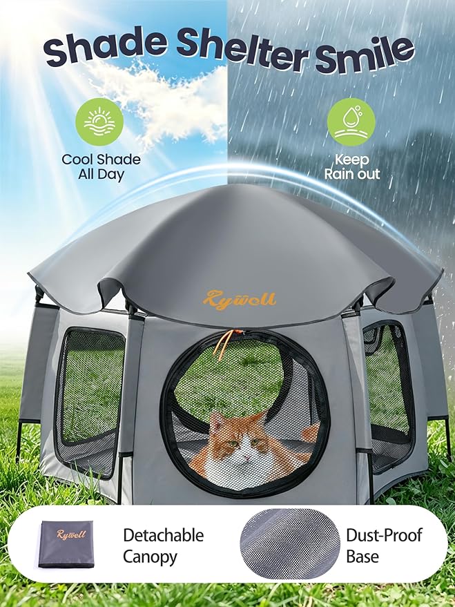Medium Cat Catio Outdoor Cat Enclosure, 35.4" Pop-Up Catio for 1 Cat, Portable Cat Playpen Indoor Outdoor, Lightweight Travel Cat Tent with Sunshade, Foldable Cat Kennel for Balcony Camping