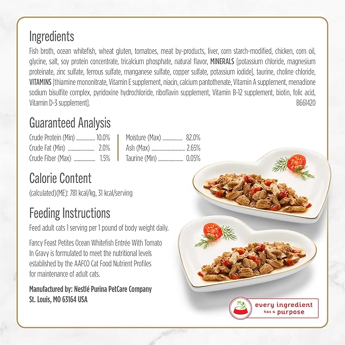 Fancy Feast Purina Petites Ocean Whitefish Entree with Tomato in Gravy Gourmet Wet Cat Food - 2.8 oz. Tubs (Pack of 24)