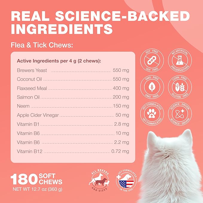 Dog Flea and Tick Treatment Chews - Flea and Tick Prevention for Dogs - Flea & Tick Chewables - Natural Dog Flea & Tick Control Soft Treats - Flea Chewables for Dogs - Immune Support Supplement