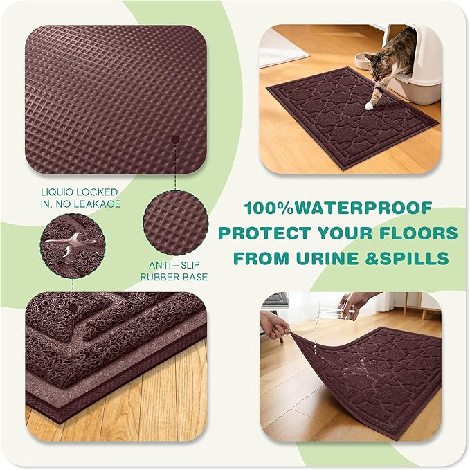 Yimobra Cat Litter Mat, Litter Trapping Waterproof Non Slip PVC Mat, Scatter Control Easy Clean for Litter Box, 47"x36", Dark Coffee