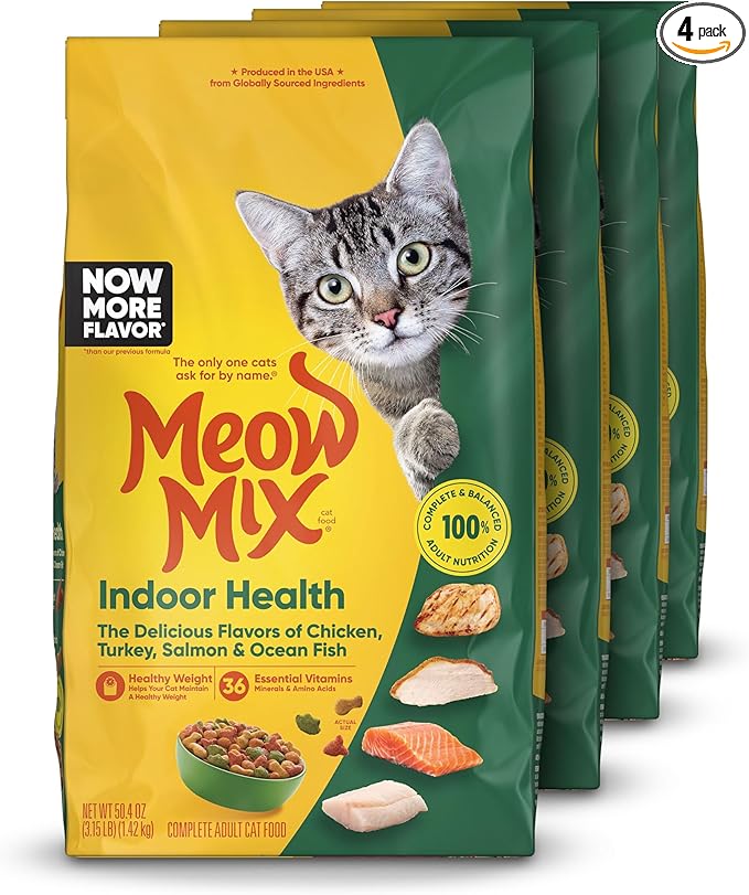 Meow Mix Indoor Health Dry Cat Food, 3.15 Pound Bag (Case of 4)