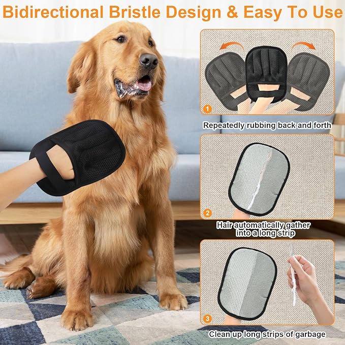 Upgraded 5-Finger Pet Hair Removal Glove for Cats & Dogs, Reusable Electrostatic Pet Hair Remover Gloves, Efficient Pet Grooming Gloves Brush Tool for Furniture, Clothing, Carpet & Couch