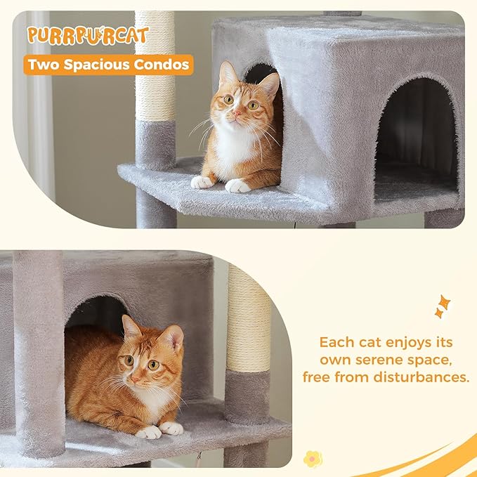74.8" Extra Tall Cat Tree with Anti-Toppling Kit, Stable Multi-Level Cat Tower with Dual Condos, Sisal Scratching Posts & Deep Hammock, Large Cat Furniture for Multi-Cat Household, Grey