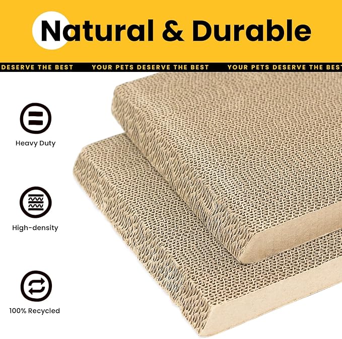 Conlun A-Frame Cat Scratching Board, Recycled Cardboard & Wood Frame, Dual-Sided Vertical Horizontal Cat Scratcher for Indoor Kittens, Ideal for Multiple Cats- 2 Pack, Light Wood, Small