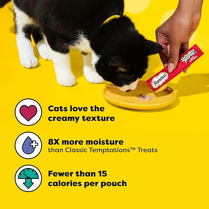Temptations Creamy Puree Squeezable Lickable Cat Treats, Wet Cat Treats with Beef Liver, 0.42 oz. Tubes, 4 Count, Pack of 11 (44 Total)