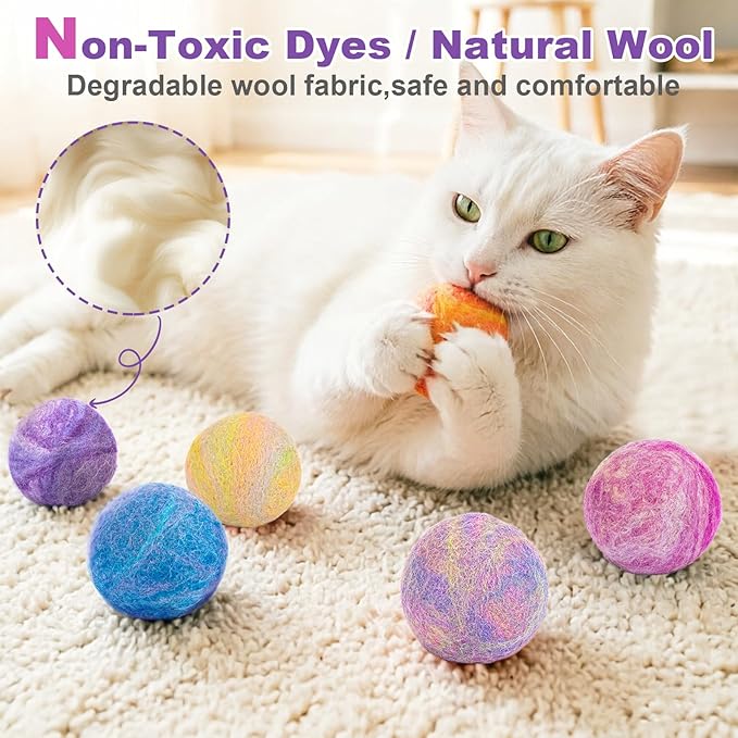 Retro Shaw Catnip Balls with Bell Inside - 6 Pcs Interactive Catnip & Silvervine Cat Toys, Durable Wool Balls for Indoor Cats, Kitten Teething Toys, Natural Catnip Toys for Bored Cats