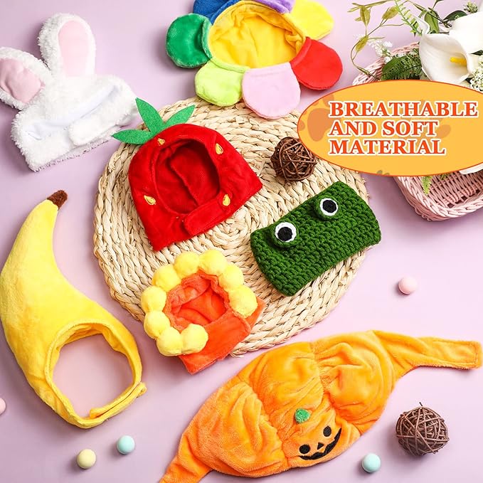10 Pcs Cat Costumes - Bunny, Bear, Lion, Fruit Shaped Hat - Adjustable Accessory Headwear for Small Dog, Kitten, Puppy - Pet Festival Birthday Theme Party Photo Prop