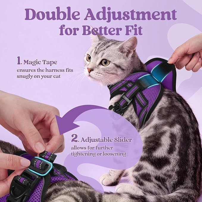 rabbitgoo Cat Harness and Leash Set for Walking Escape Proof, Adjustable Soft Kittens Vest with Reflective Strip for Cats, Comfortable Outdoor Vest, Purple, XL