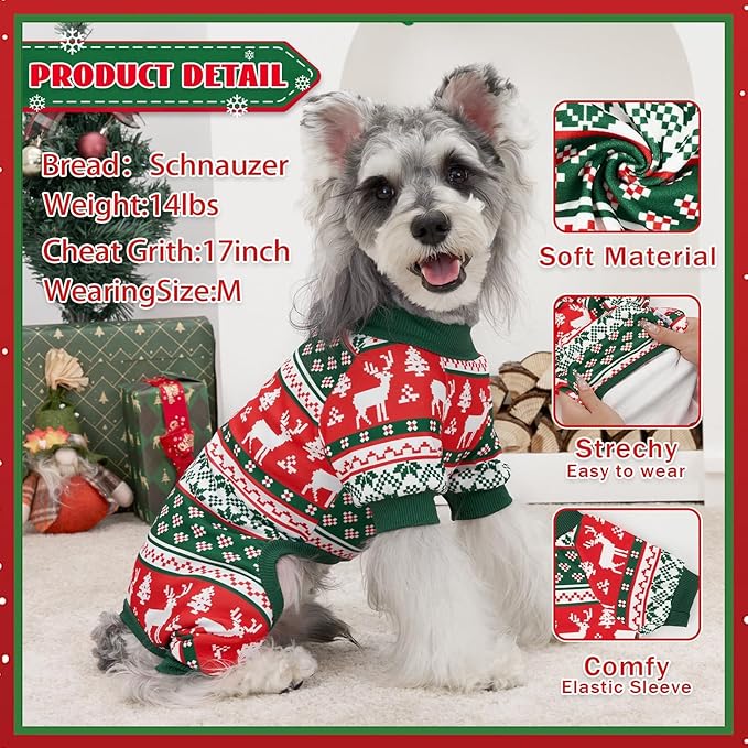 XPUDAC Dog Christmas Pajamas Stretchy Dog Clothes for Small Medium Dogs Boy Girl Puppy Onesie Doggie Jammies Winter Pet Costume Pjs Cat Apparel, Red, Green, XS