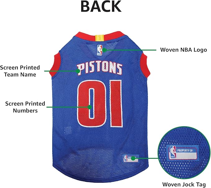 Pets First NBA DETROIT PISTONS DOG Jersey, X-Small - Tank Top Basketball Pet Jersey