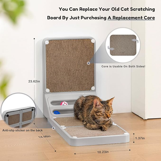Goosheep Cat Scratching Board Cat Scratching Post,2-in1 L Shaped Cats Cardboard Scratcher with Box, Kitten Scratcher Ball Wall Scratchers Pad for Indoor Cats Grey