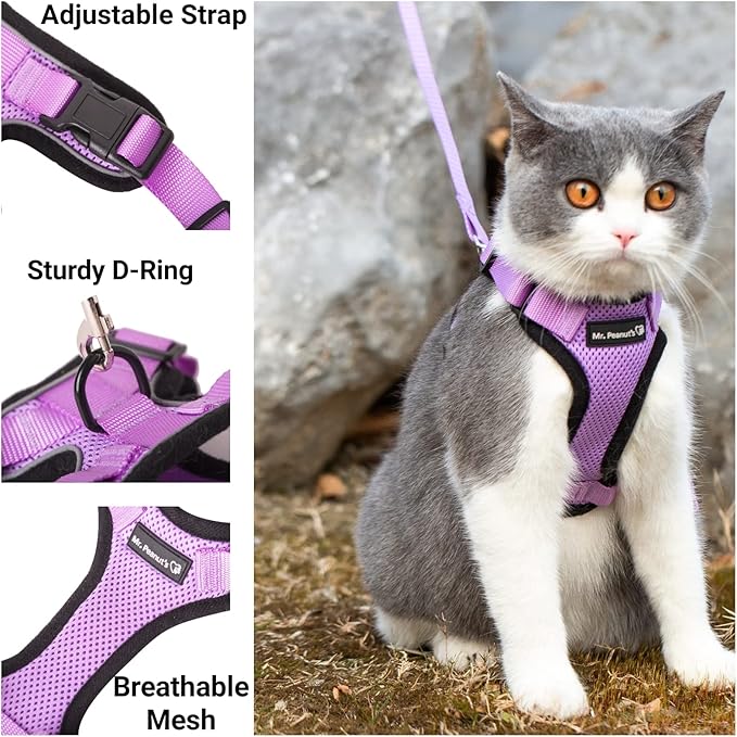 Mr. Peanut's PurrTrek Reflective Cat Harness with Matching Leash (Small, Blue)