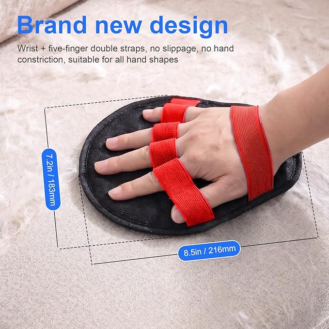 Upgraded Five-Finger Electrostatic Pet Hair Removal Gloves, Reusable Cat & Dog Hair Remover for Couch, Furniture, Carpet, Car Seat, Clothing - Magic Brush Pet Grooming Glove (Red)
