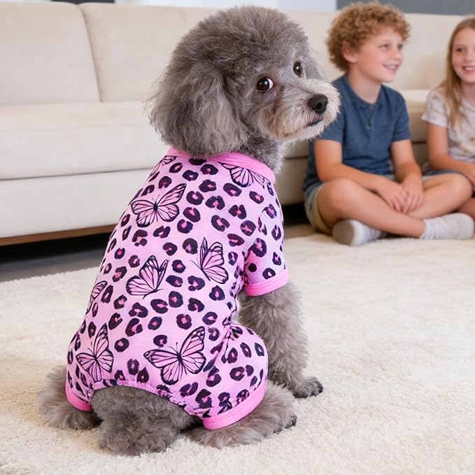 Dog Pajamas Summer Small Dog Clothes Soft Breathable Puppy Pajamas Girl Lightweight Dog Onesie Cute Cat Pet Clothes Puppy Jumpsuit (Pink Leopard, Small)
