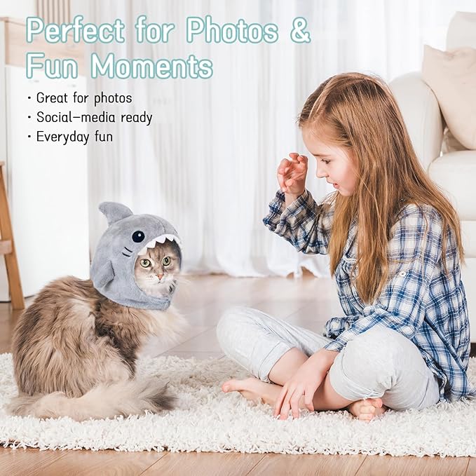 Shark Cat Hat Costume, Winter Hat for Cats & Small Dogs, Cute Pet Dog Cap Costume Gear for Kitten & Puppy Bonnet (1)