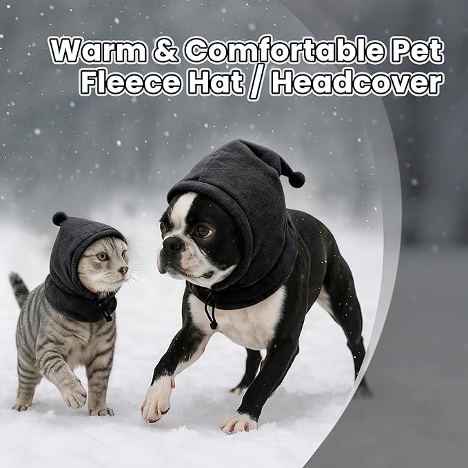 Pet Neck Warmer with Hat, Leopard Print, Adjustable Drawstring, Soft Polyester, for Dogs and Cats (Black, Large)