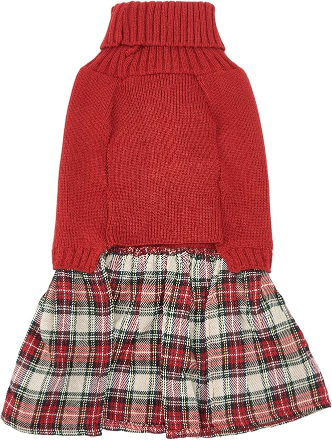 Lanyarco Burgundy Red Knitted Dog Sweater Dress, Dog Sweaters for Small Dogs Girl, Maltese Cat Apparel, Red,Small (S)