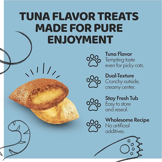 Crunchy Cat Treats – Dual‐Texture Crunch & Creamy Soft Feline Snack Bites for All Life Stages, Great for Training Treat Value Bags (1 Pound, Tuna)