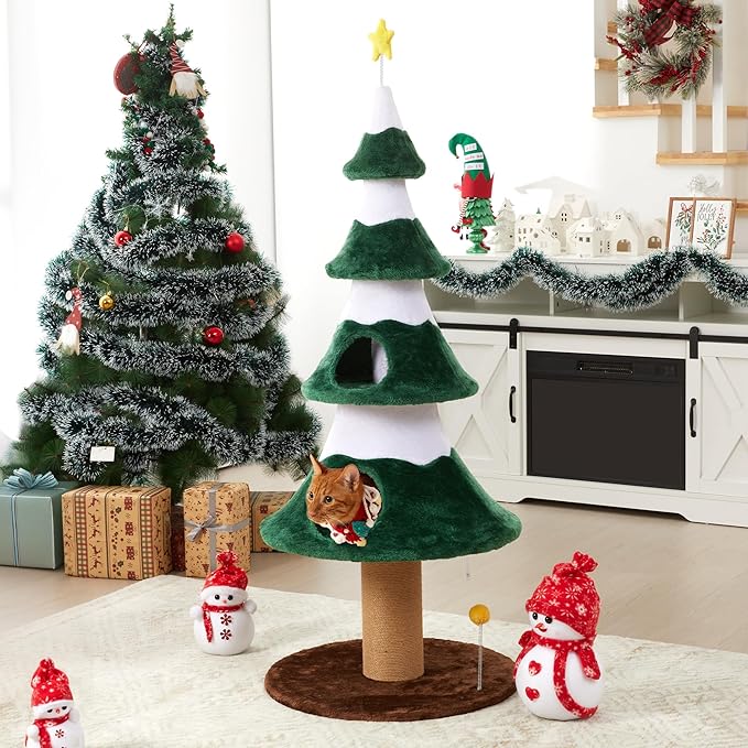 Cat Tree, 62" Cat Tower with Heavy Duty Base and Scratching Posts, Multi-Level Plant-Like Cat Furniture, Sisal Cat Scratcher & Cozy Cat Condo, a Holiday Favorite for Indoor Cats,Green