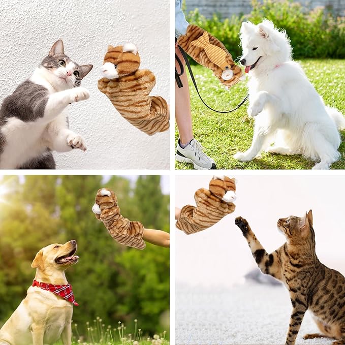 Cat Toy, Cat Wrestling Glove with Catnip Fish, Exlong and Exlarge Cat Kicker Glove, Fighting Cats Play Puppet Toy, Interactive Cat Toy, Boxing Glove Toy for Pet Kitten Small Dog Indoor(Brown)