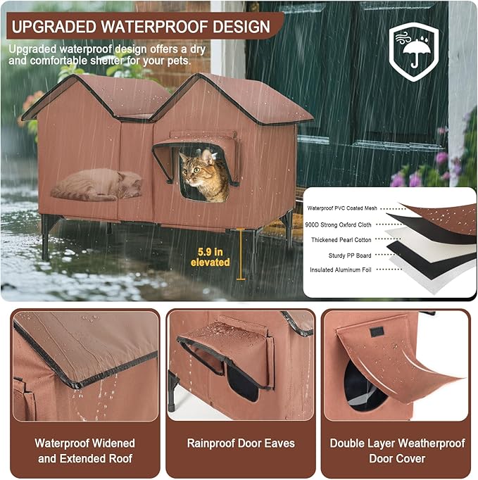 Heated Outdoor Cat House Weatherproof for Winter - Extra Large Heated Cat House for Outside Waterproof, Elevated Base, Escape Door, Insulated Outdoor Cat Shelter for Multiple Cats Feral Stray Kitty