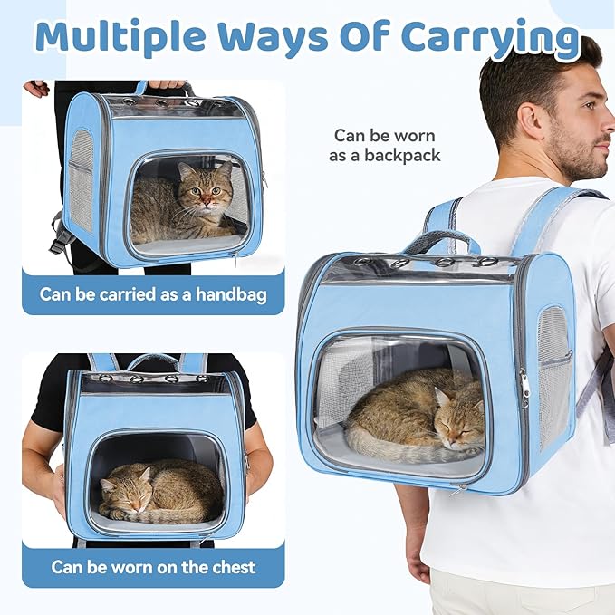 Innovative Traveler Backpack Pet Carriers Cat Backpack with Breathable Mesh Puppy Travel Carrier with Soft Padded Reinforced Support Foldable Small Dog Carrying Backpack for Kitty up to 15lbs (Blue)