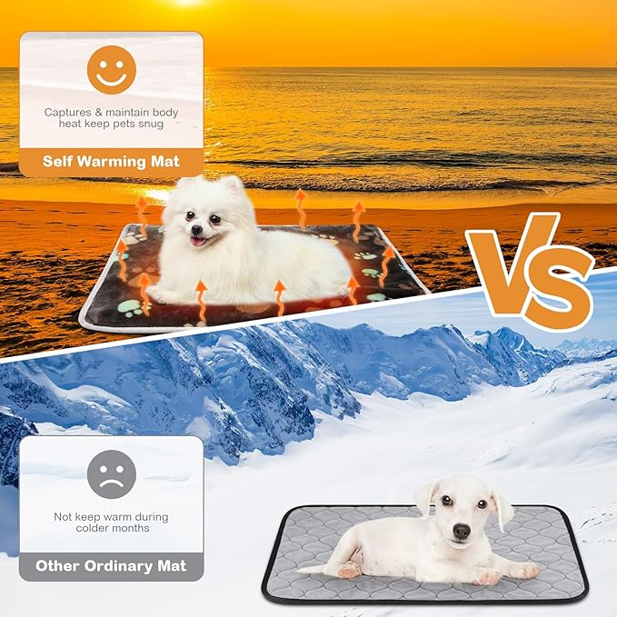 HunnmingRe 2 Pack Self Warming Cat Bed Self Heating Dog Pad Cat Warming Pad Thermal Pet Mat Washable Reflect Body Heat Removable Cover for Indoor Kittens Puppies Feral Pet(Dog Paw,16 x 20 Inch)