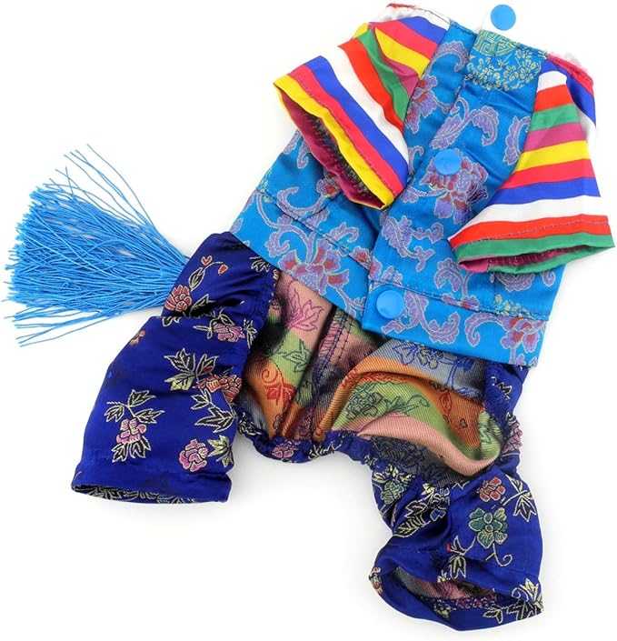 Ethnic Dog Costume Korean Traditional Knot Pendant Norigae Hanbok Embroidery Silk Pet Clothes Outfit Color Dress for Small Puppies Large Cat Apparel Birthday Party Festival Celebration Boy L