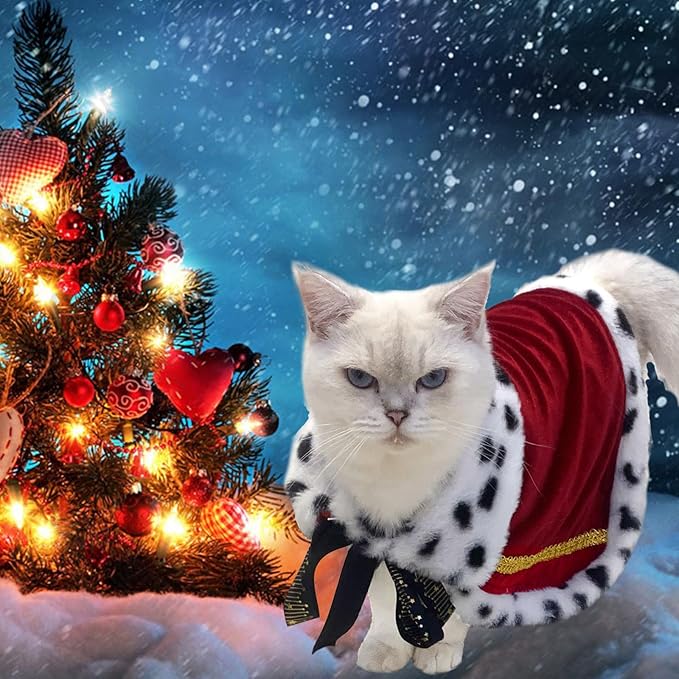 Cat King Cape Birthday Party Supplies, Lux Fur Red Dog Cloak for Halloween Christmas Costumes, Queen Prince Princess Cosplay Cats Kittens Apparel Birthday Decorations Outfits