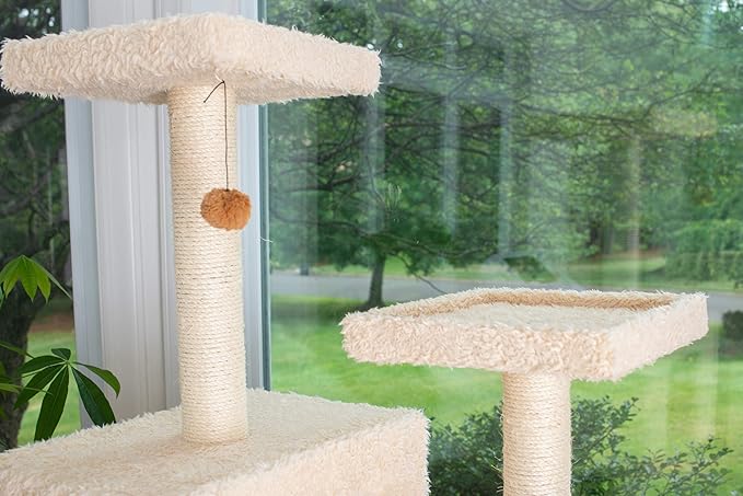 Armarkat A6702 Pet Cat Tree with Two Real Wood Houses, 67", Beige