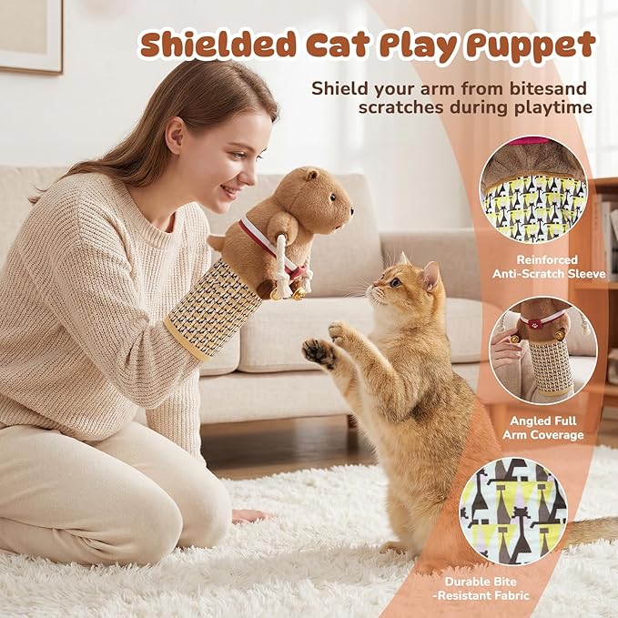 Interactive Cat Toys Cute Play Set with Wrestling Glove, Karate Kitty, Catsumo, Wrestling Puppet, Fun Interactive Toy for Indoor Cats & Kittens