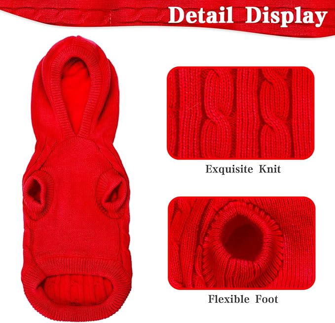 PUPTECK Winter Dog Cat Sweater Coat - Soft Cold Weather Clothes Knitwear for Kitties & Small Dogs Indoor Outdoor Walking Warm, Knitted Classic for Doggies Kitties Girls Boys, Red S