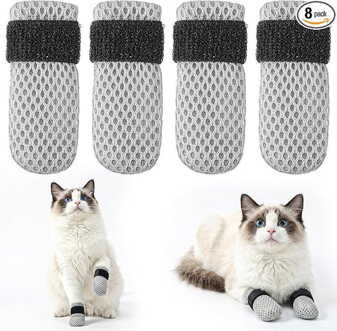4 Pcs Cat Paw Socks, Anti-Slip Cat Claw Covers for Scratching & Prevent Licking, Soft Breathable Cotton Paw Protectors for Hardwood Floors & Hot Pavement (Small, Non-Slip Grips