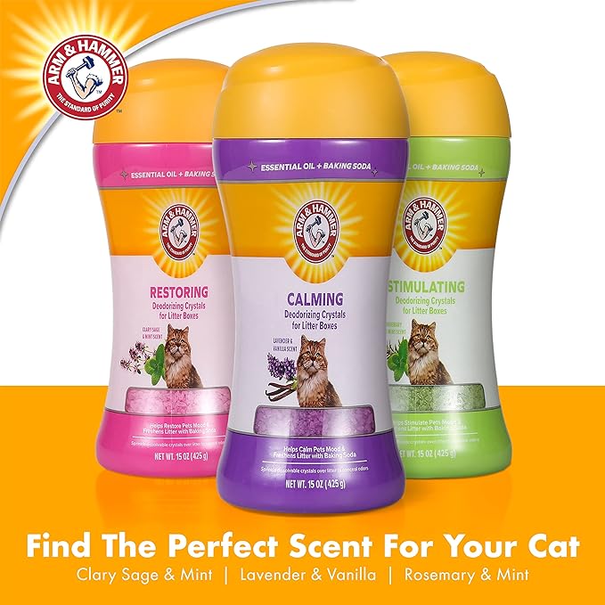 Arm & Hammer Cat Litter Deodorizing Crystals with Baking Soda, Odor Neutralizer, Dissolving Litter Box Deodorizer for Cat Odor Control, Lavender and Vanilla Scent, 15 Oz