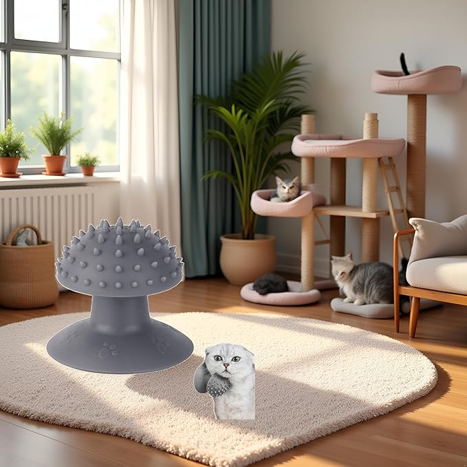 Grey Cat Corner Self Groomer - Remove Loose Fur, Removable Design for Cleaning, Massage Combs for Short and Long Fur, Grooming Brushes for Cats and Kittens