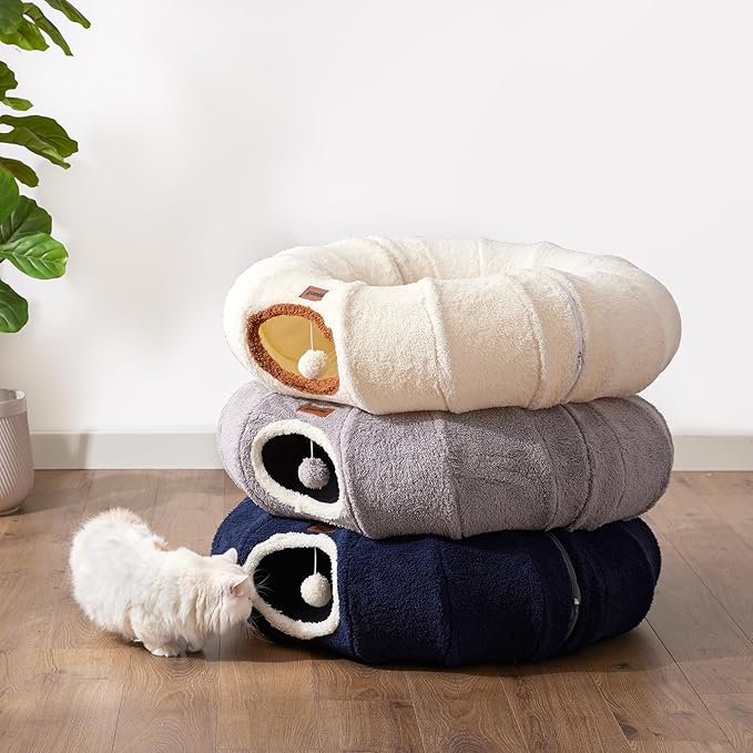 ZOMISIA Large Cat Tunnel Bed - Cute Donut Bed for Indoor Cats with Washable Circle Cushion, Round Pet Peekaboo Cave Toy for Multi Kitten/Puppy/Rabbit