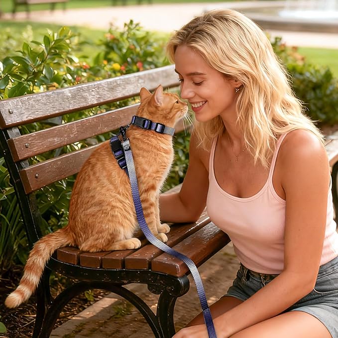 Cat Harness and Leash Set, 3-in-1 Escape Proof Adjustable, Comfortable Soft Lightweight, Safe, Easy to Wear, Walking Travel Kitten Harness for Small Medium LCats (Purple)