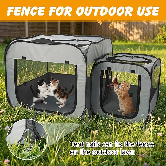 Portable Cat Playpen with Separate Areas, Foldable Cat Tent for Indoor and Outdoor, Pet Playpen for Kittens and Small Dogs