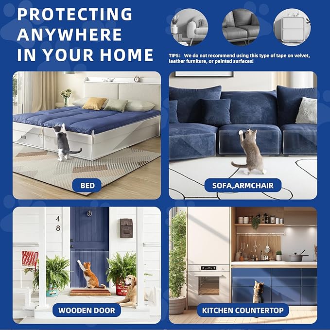 TOOSOFt Anti Cat Scratch Furniture Protector Clear Thicken Vinyl 160"x12.4" Couch Protector from Cat Claws - Single Sided Sticky Flexible Dog Tape for Furniture, for Couch Corner Door Walls Bed