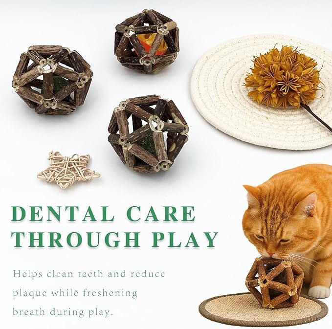 3-Piece Natural Catnip Chew Toy Set for Indoor Cats and Kittens, Teeth Cleaning Toy