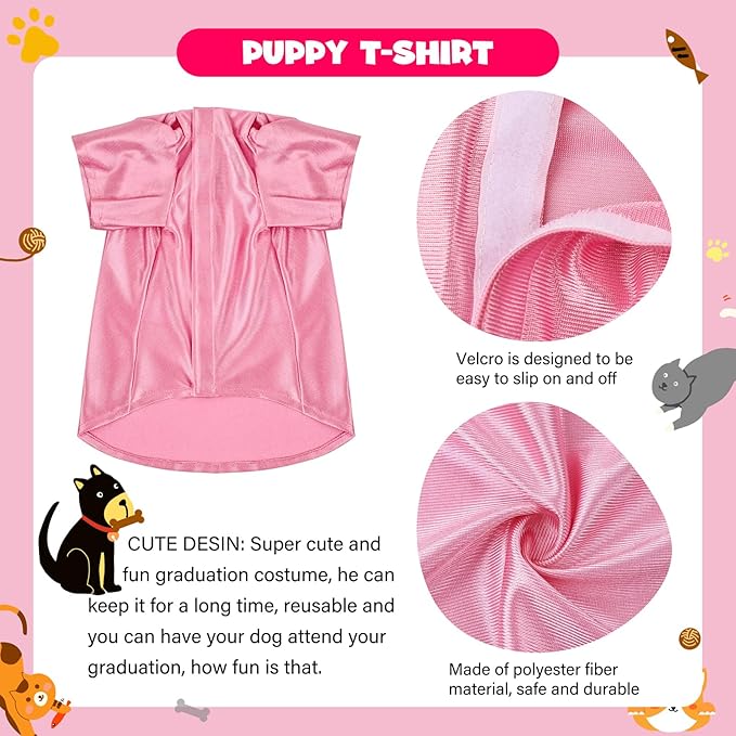 Dog Graduation Cap and Gown, Dogs Cats Graduation Holiday Halloween Costume Accessory(Pink,Medium)