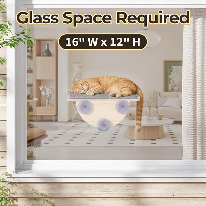COZIWOW Cat Window Perch Hammock for Indoor Cats, 2-in-1 Installation, Cordless Cat Wall Shelf Cat Perch Window Seat with 3 Suction Cups