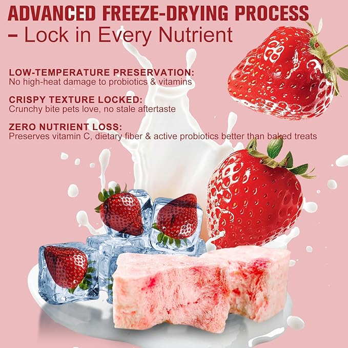 Freeze Dried Yogurt Dog Cats Treats Crunchy Snacks with Strawberry100g (3.52oz), High Protein Yogurts Snacks Pets Food for Cats Dogs Training (Blueberry Yogurt 3pcs)