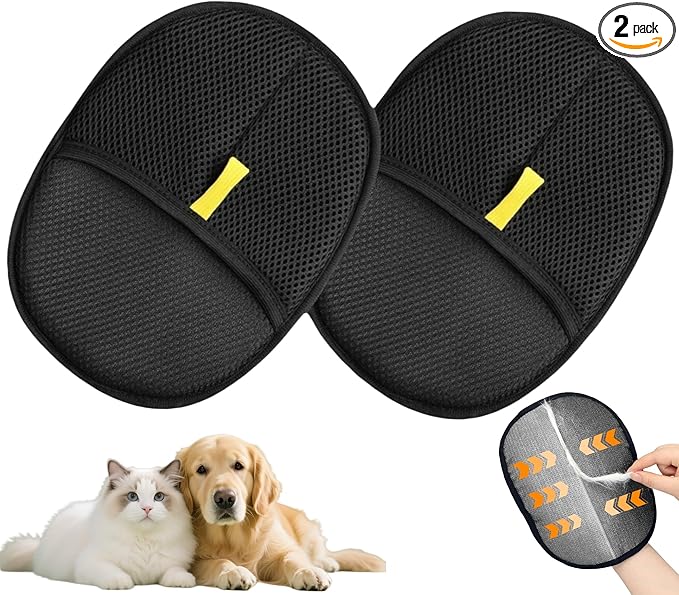 Pet Hair Removal Glove for Cats & Dogs, Pet Hair Removal Glove,Reusable Electrostatic Hair Remover Grooming Glove Brush Tool for Furniture Bed,Sheets,Couch,Clothes Carpet,Car Seat-2 Pcs