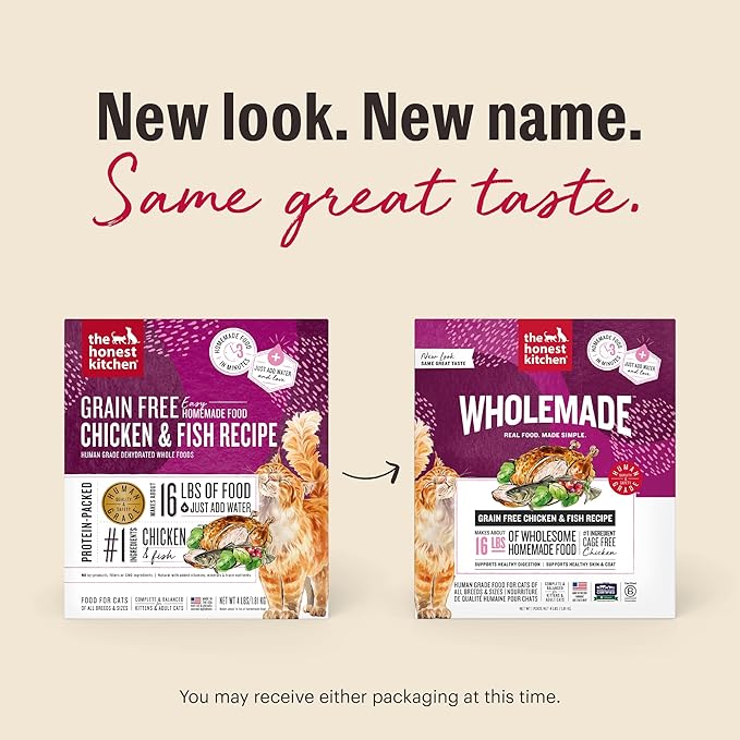 The Honest Kitchen Human Grade Dehydrated Grain Free Chicken & Fish Cat Food - Complete & Balanced Meal or Topper - 4 lb Box