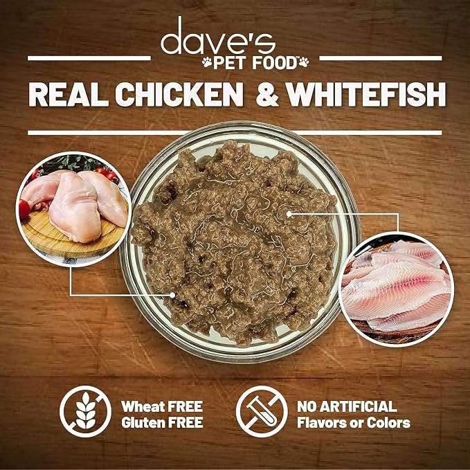 Dave's Pet Food Grain Free Wet Cat Food (Chicken & Whitefish), Made in Canada Naturally Healthy Canned Cat Food, 5.5 oz Cans (24 Pack)