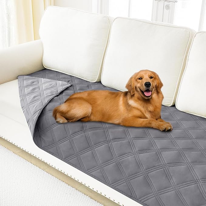 Smiry Waterproof Dog Bed Cover Blanket 30x95, Soft Reversible Pet Blanket, Washable Leakproof Cats Dogs Couch Cover for Sofa, Couch, Furniture, Lattice, Grey/Light Grey