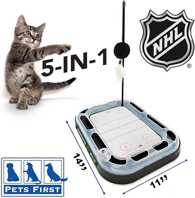 Pets FIrst Cat Scratching Toy NHL Minnesota Wild Hockey Field Cat Scratcher Tiy with Interactive Cat Ball Bell in Tracks. 5-in-1 CAT Toy