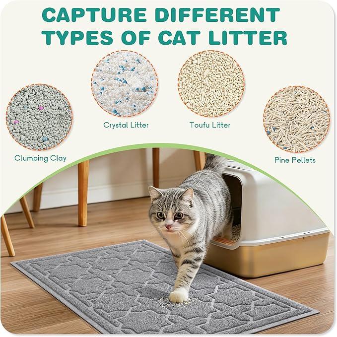 Yimobra Cat Litter Mat, Litter Trapping Waterproof Non Slip PVC Mat, Scatter Control Easy Clean for Litter Box, 24"x20", Grey